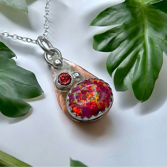 Artisan Jewelry - 🌺 Artisan Opal, Sterling & Copper Necklace